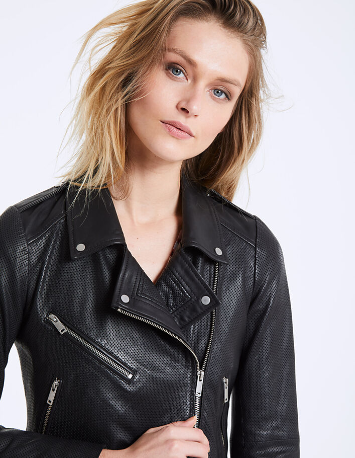 Women’s black perforated lambskin jacket