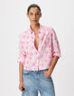 Chemise manches longues broderies roses Femme-4