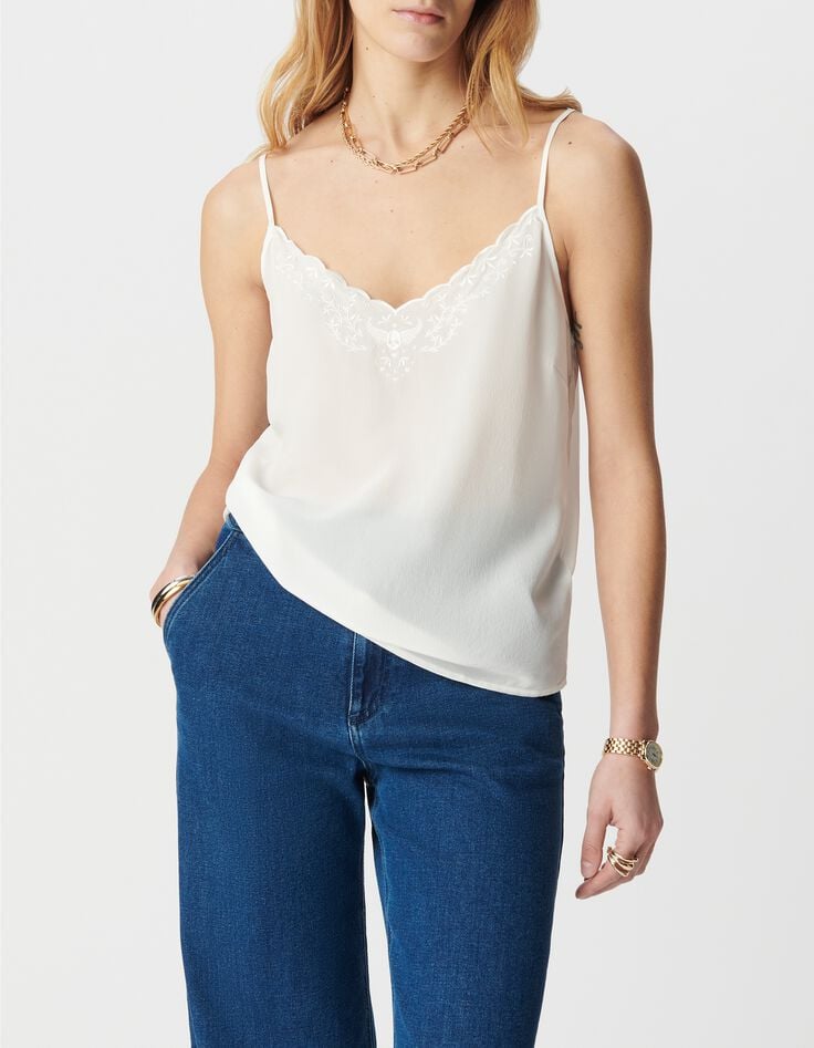 Caraco en soie coloris blanc broderie t&ecirc;te de mort femme-2