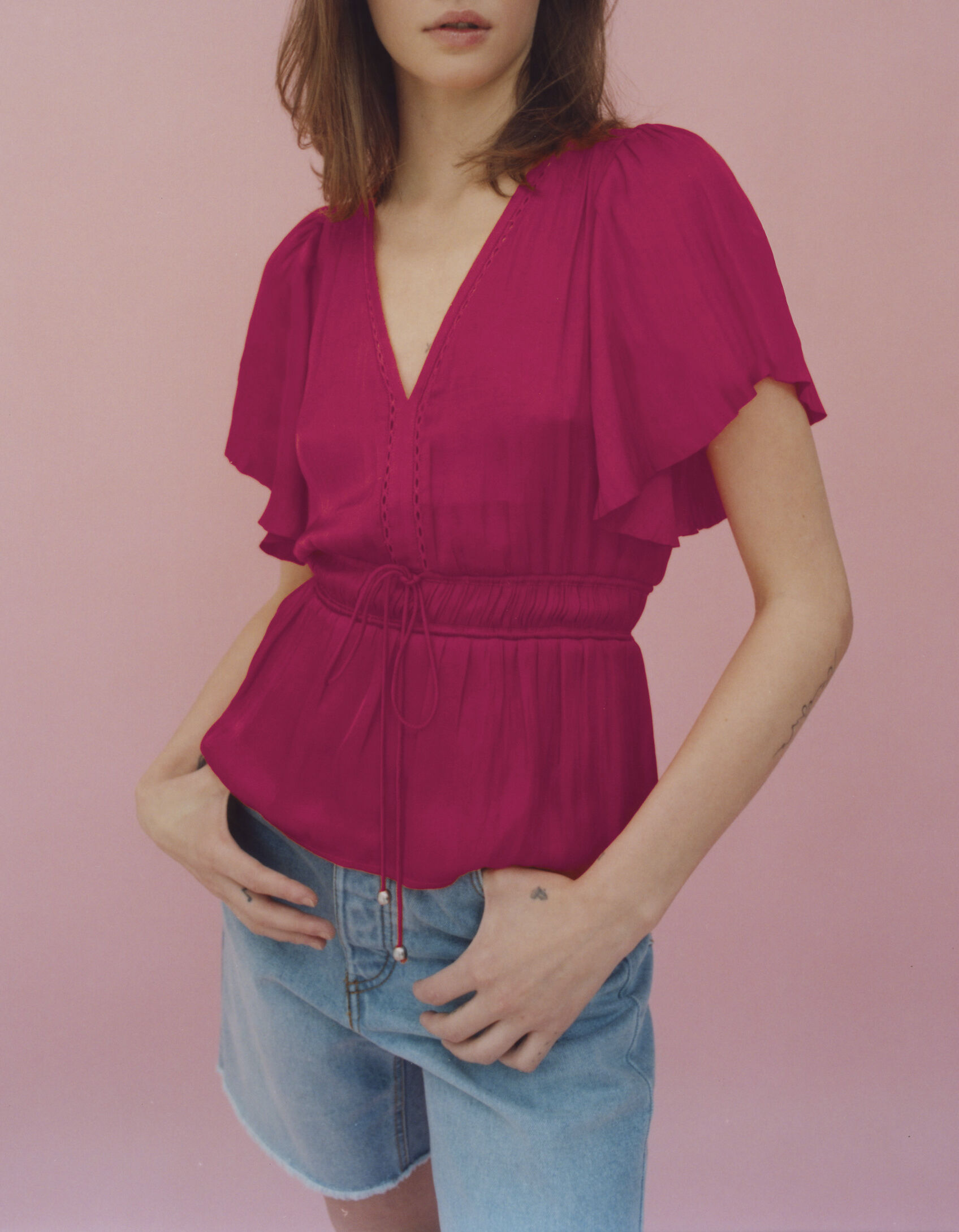 Blouse peplum fushia acidul femme