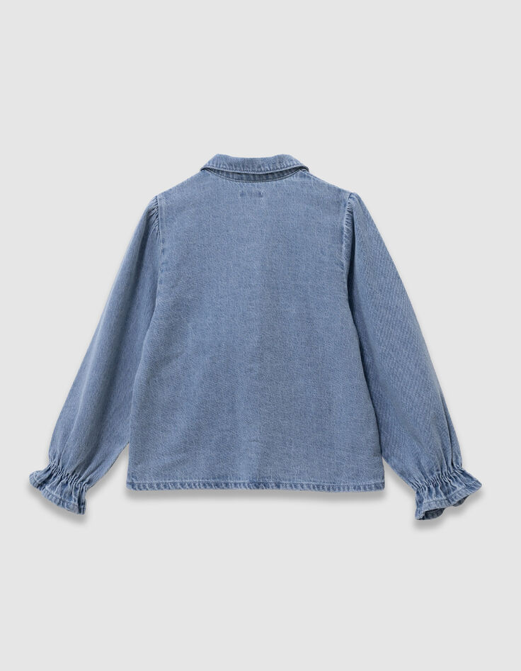 Camisa vaquera azul con bordado para ni&ntilde;a-2