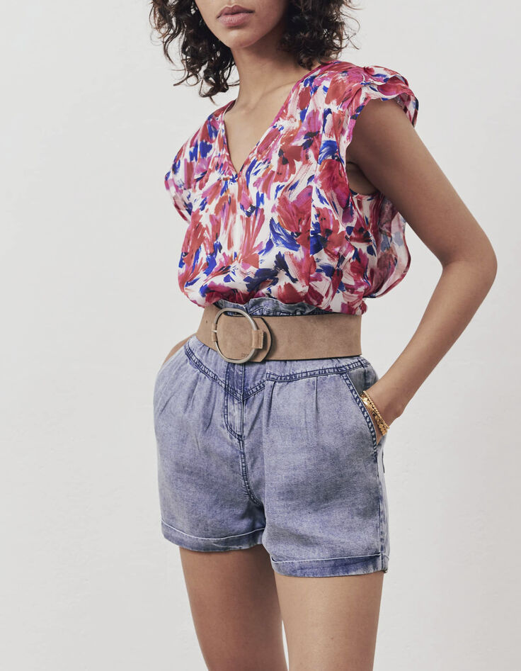Women’s flash floral print recycled loose top-1 Women’s flash floral print recycled loose top-1