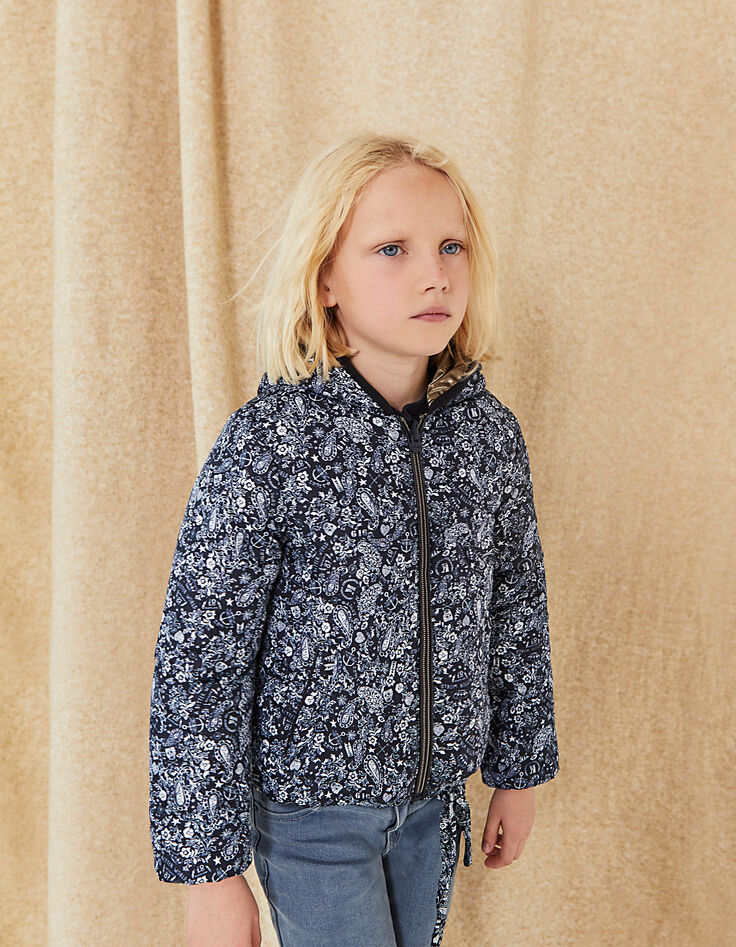 Girls&rsquo; navy tattoo print and gold reversible padded jacket-6