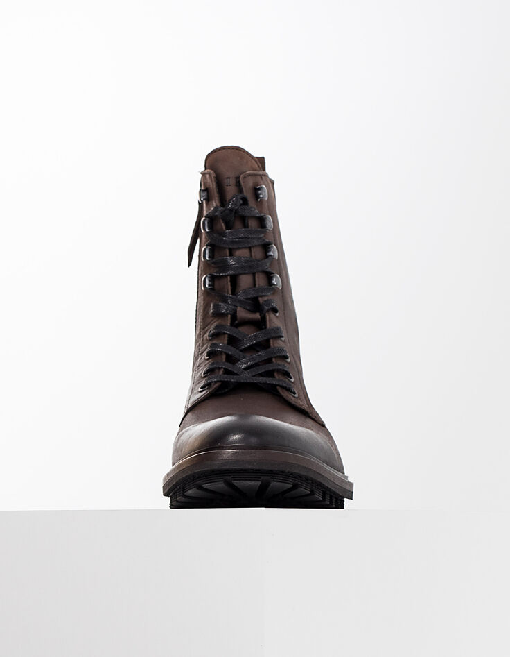 Boots à lacet marron foncé en cuir Homme-2