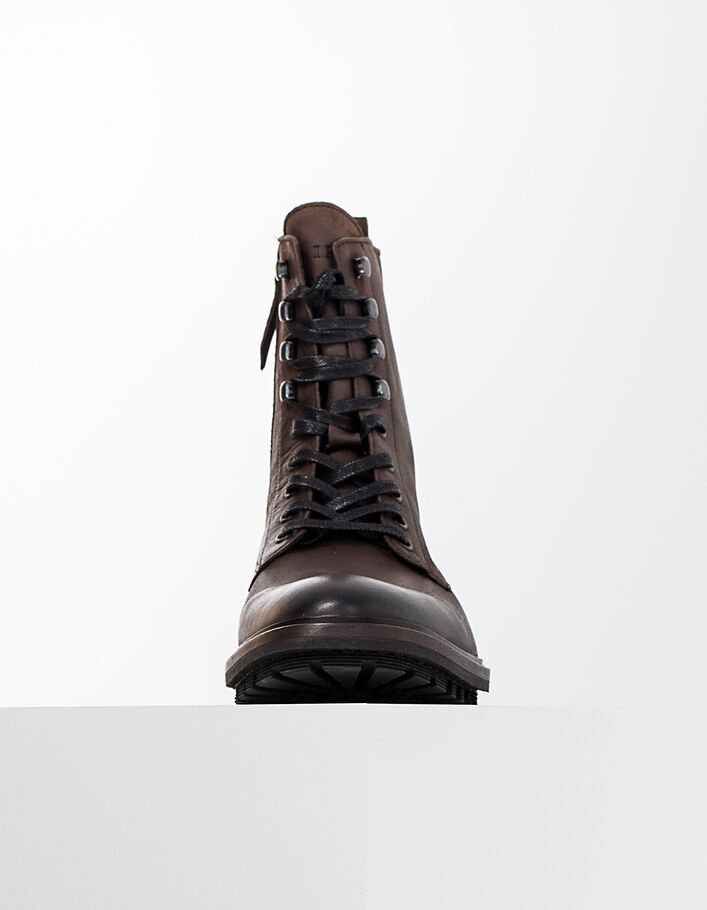 Men’s dark brown leather lace-up boots - IKKS