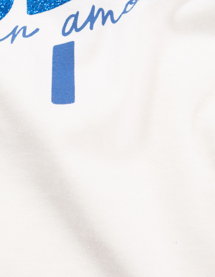 Ecru T-shirt met palmopdruk en tekst met glitters meisjes-6