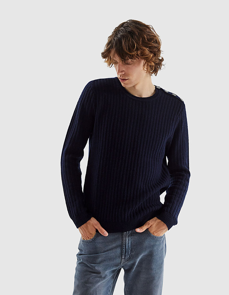 Pull marine tricot avec boutons épaules Homme-2