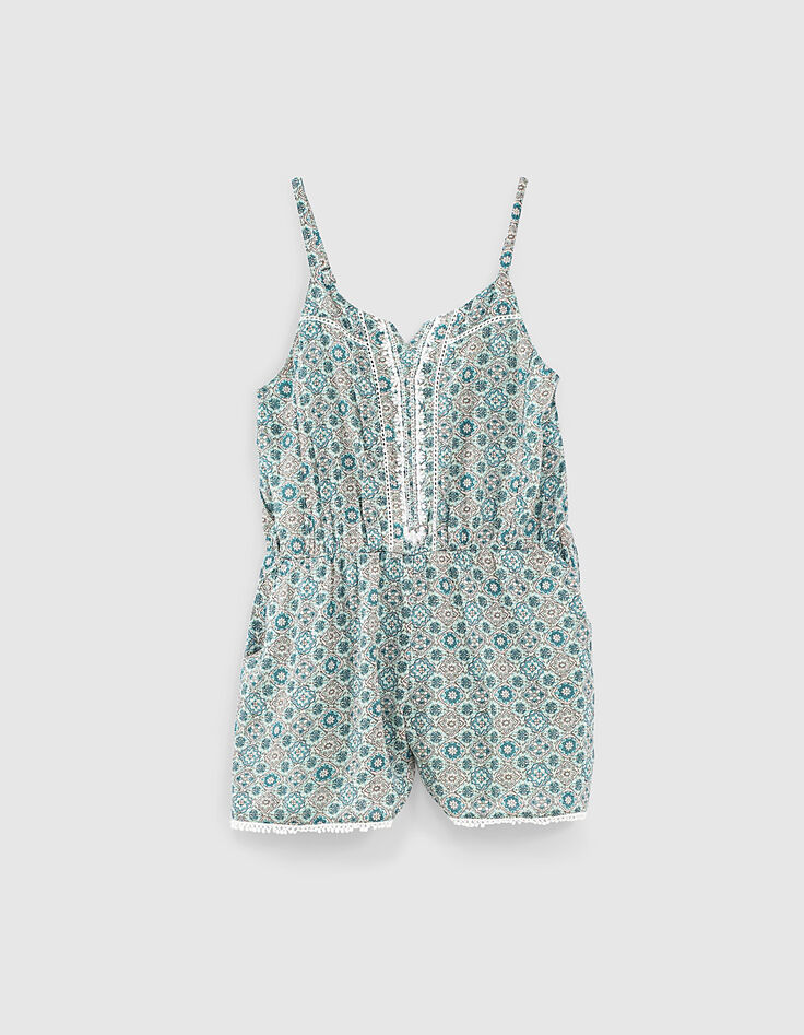 Mono corto aguamarina con estampado geométrico niña-1