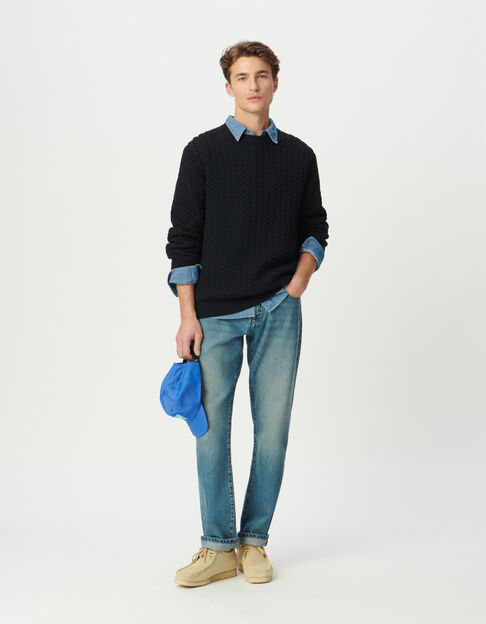 Men’s navy decorative textured knit winter sweater - IKKS