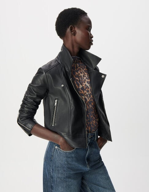 Zwart leren bikerjack Dames - IKKS