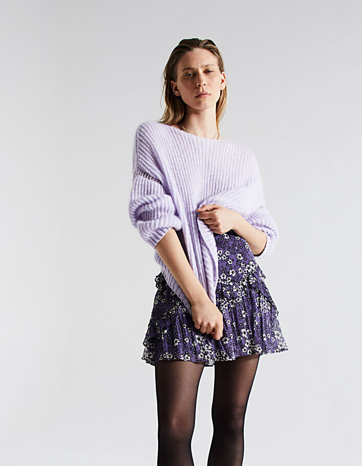 Floral print ruffled crepe voile short skirt-5