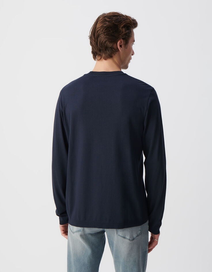 Marineblauw T-shirt met lange mouwen Heren-3