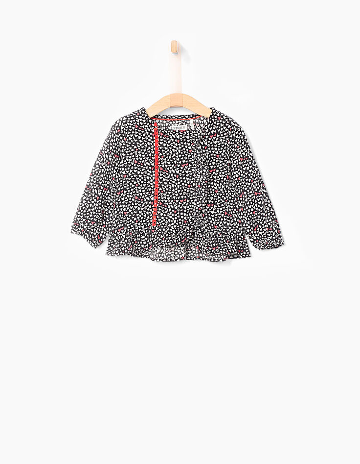 Blouse noire à imprimé cœurs bébé fille-1