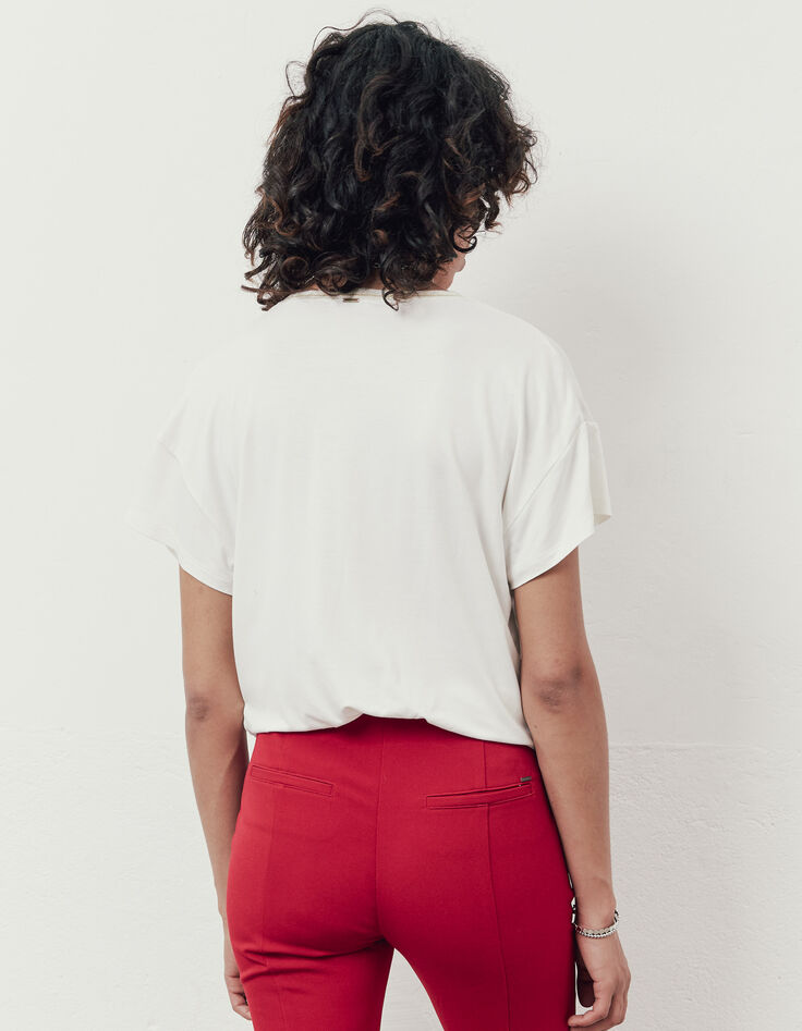Gebroken witte top cupro en viscose gedrapeerd opzij-2