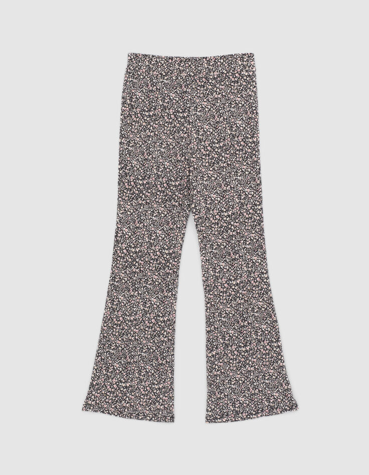 Pantalon flare noir &agrave; imprim&eacute; fleuri fille-1