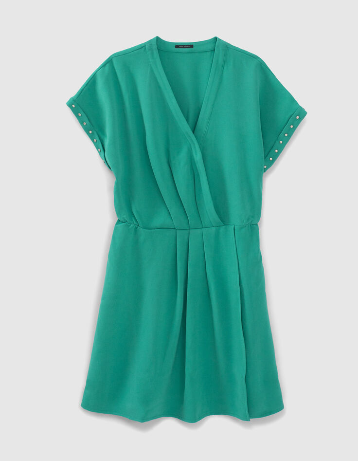 Robe verte forme portefeuille manches cloutées Femme-6