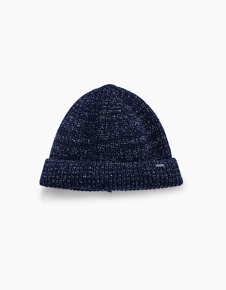 Bonnet marine tricot côtelé chiné Homme-1