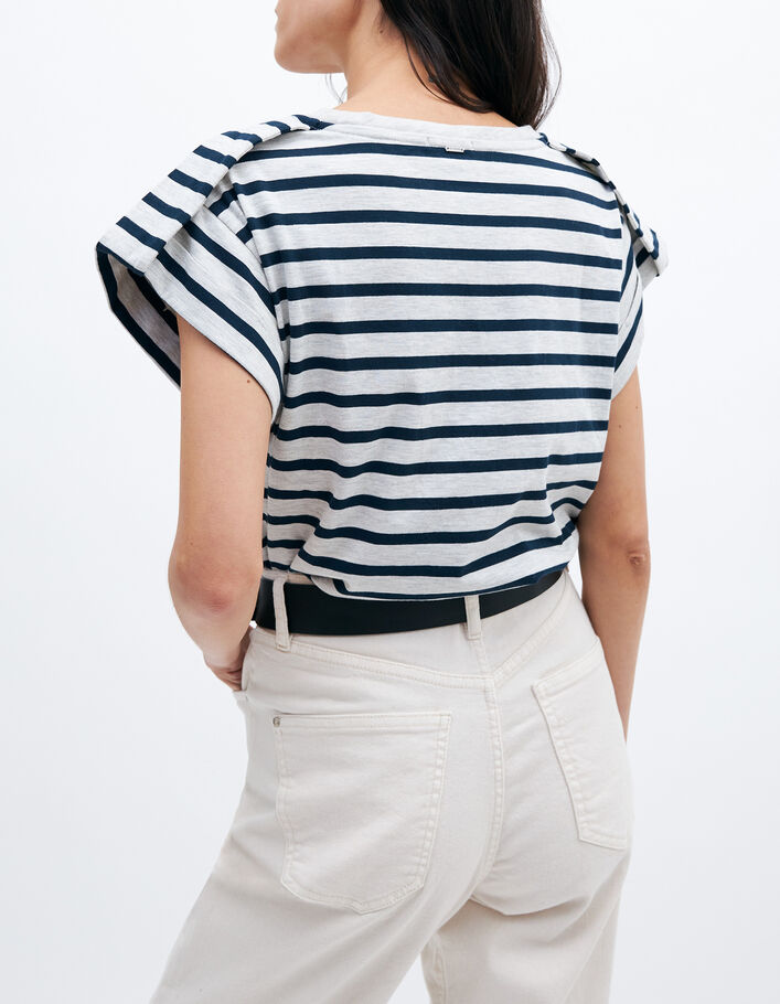 Women’s ecru embroidered skull sailor-stripe T-shirt - IKKS