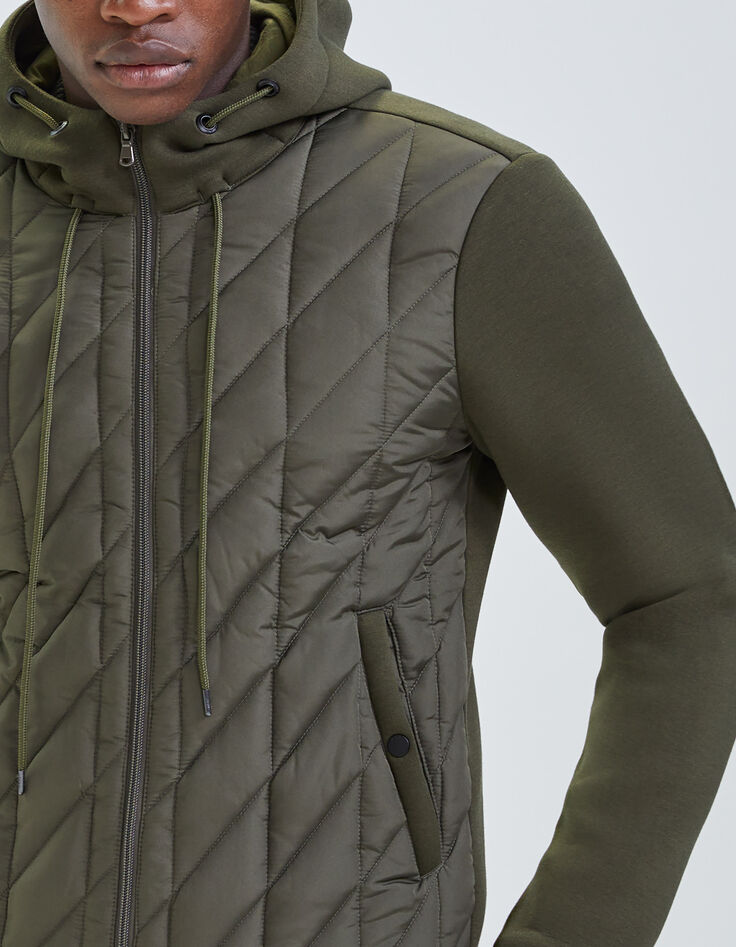 Men's khaki mixed-fabric quilted light padded jacket-4