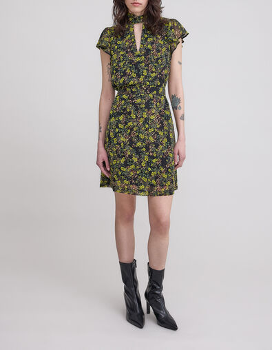 Vestido negro reciclado estampado leo floral Mujer - IKKS