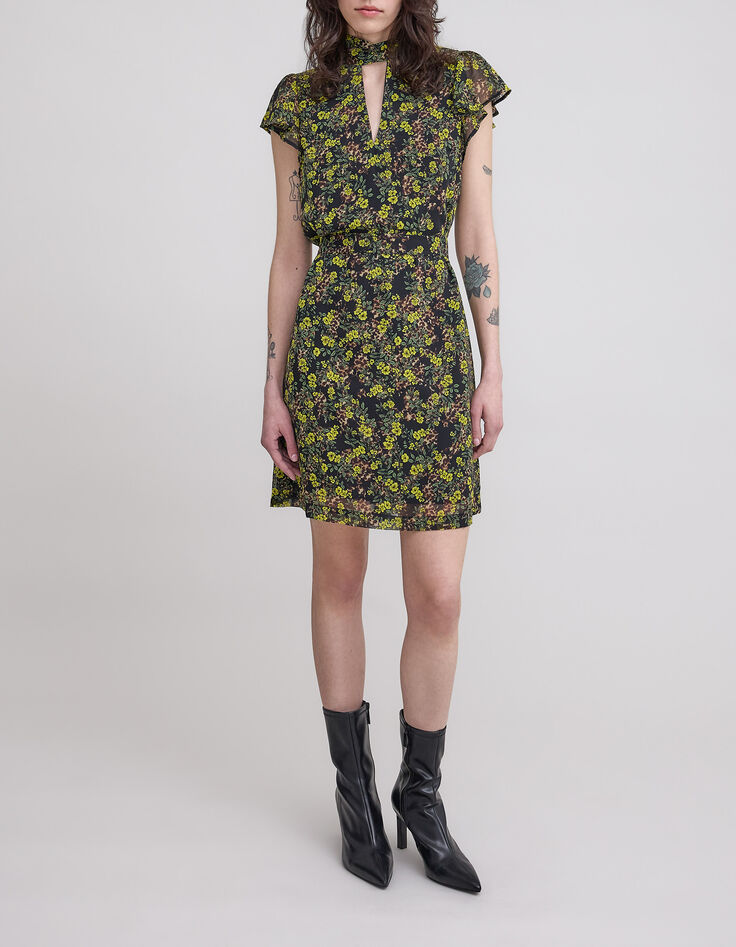 Vestido negro reciclado estampado leo floral Mujer-1