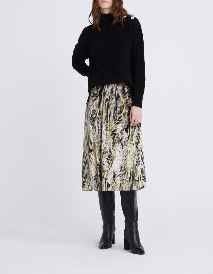 Jersey negro punto botones joya mujer-1