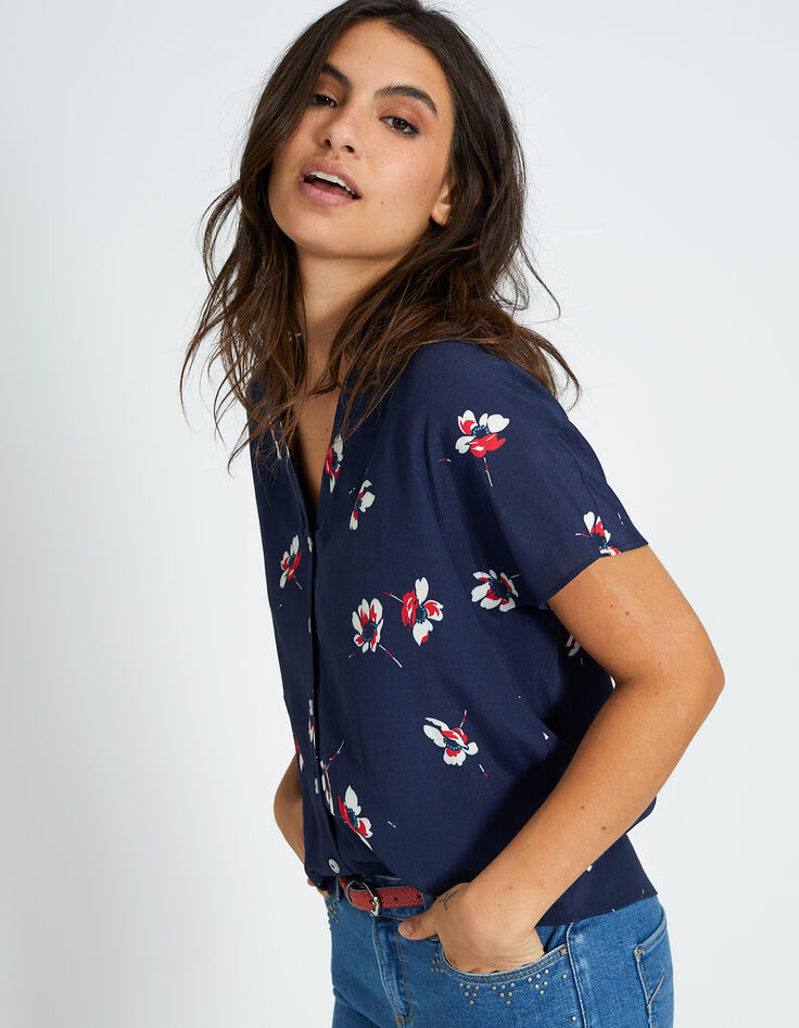Top azul marino estampado flores I.Code-5