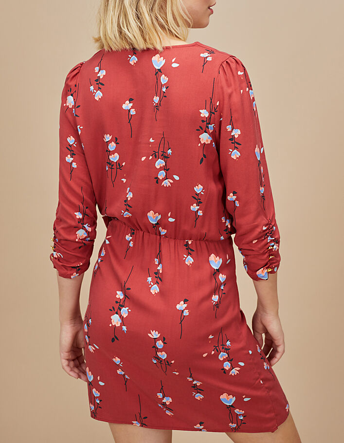 Granatrotes Kleid im Blumenprint mit V-Ausschnitt I.Code - I.CODE