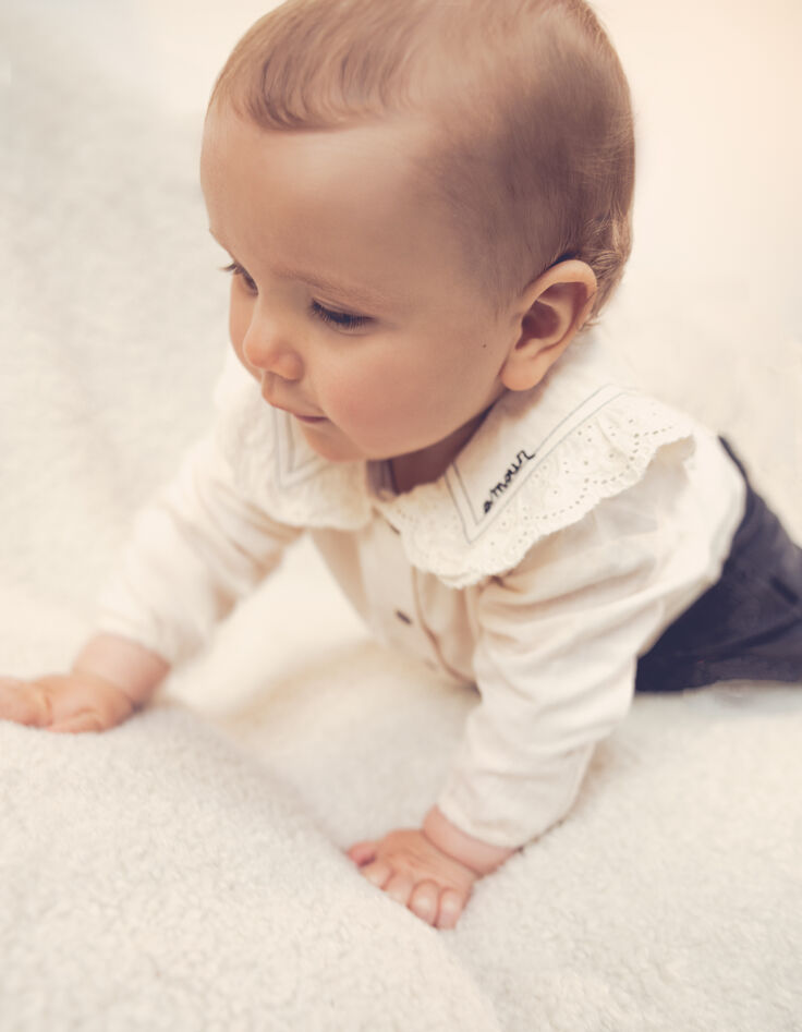 Shirt voor babymeisjes in ecru met kanten kraag-2