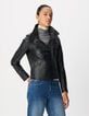 Women's black leather biker jacket with detachable hood-1