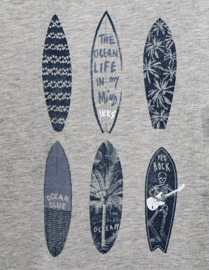 Tee-shirt gris chiné moyen à surfs coton bio garçon  - IKKS