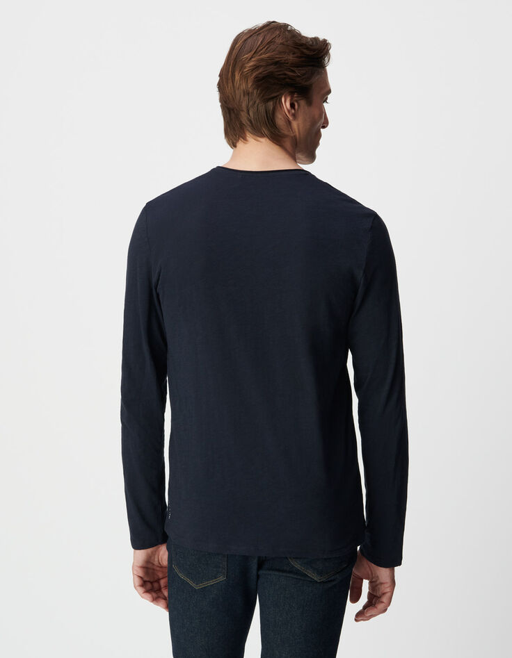 Men&rsquo;s navy organic slub cotton long-sleeved T-shirt-3