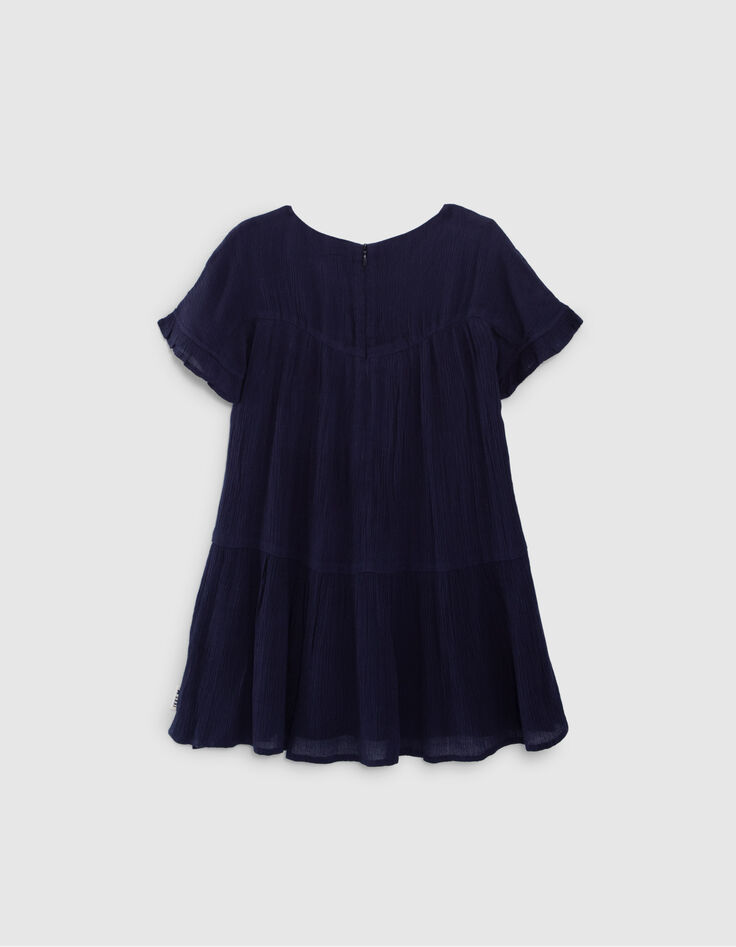 Marineblaues Mädchenkleid aus Krepp mit Atebas-Stickerei-3