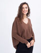Cognacfarbener Rippenstrick-Pullover I.Code mit Schleife im Rücken-2