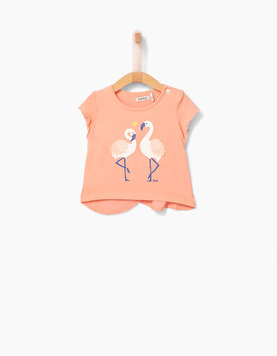 Baby girls' peach T-shirt with flamingos - IKKS