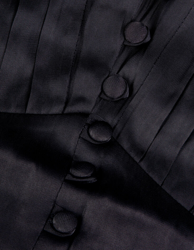 Women's short black satin dress with small buttons-7