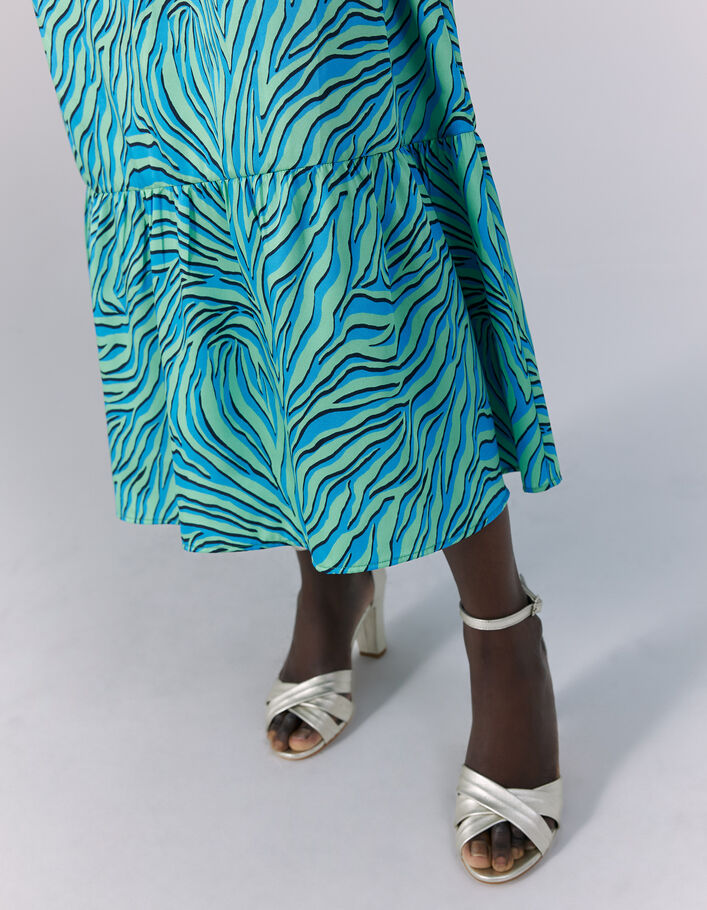 Lange turquoise jurk blote rug zebraprint Dames - IKKS