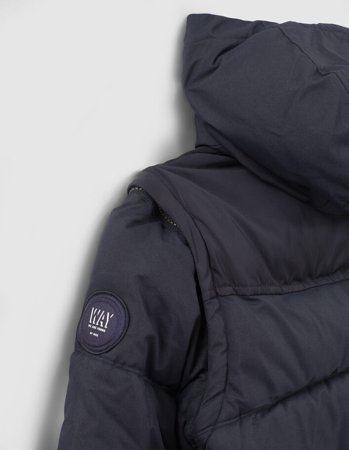 Boys' navy quilted mixed fabric padded jacket - IKKS