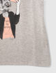 Graues M&auml;dchen-T-Shirt mit Hase mit Telefon-4