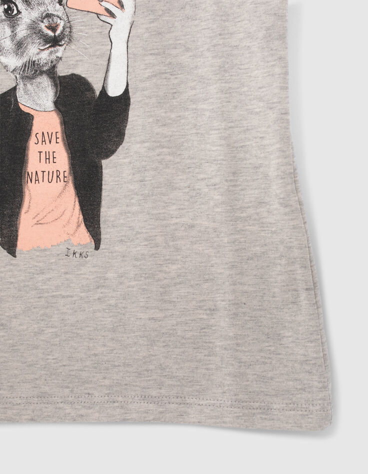 Graues M&auml;dchen-T-Shirt mit Hase mit Telefon-4