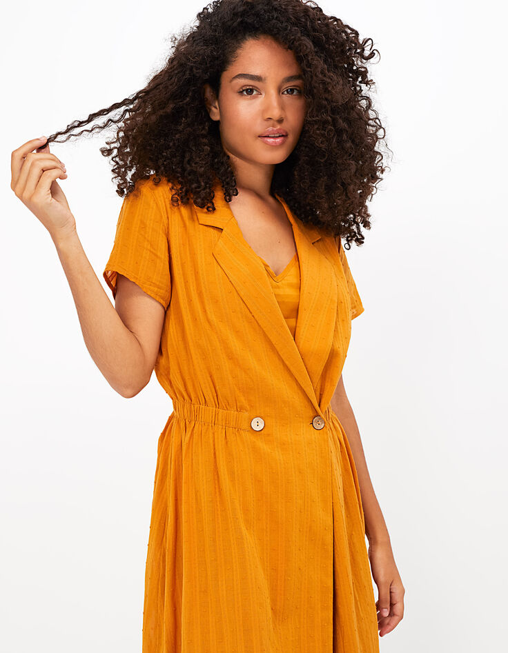 I.Code turmeric embroidered and dotted midi shirt-dress-5