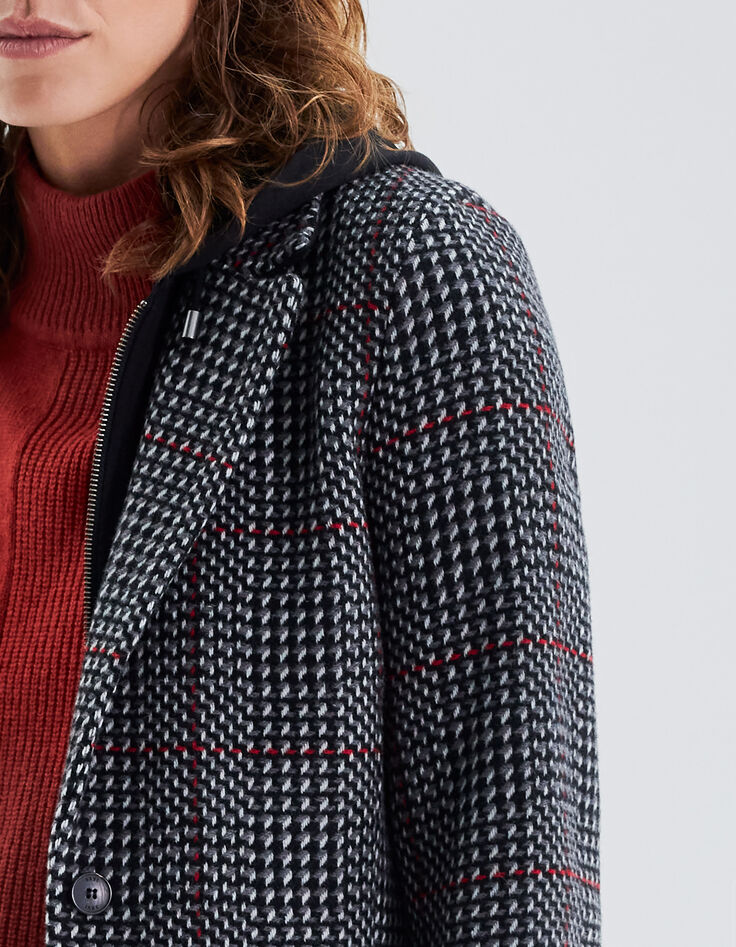 Zwarte jas loose pied-de-coq-motief Dames-6