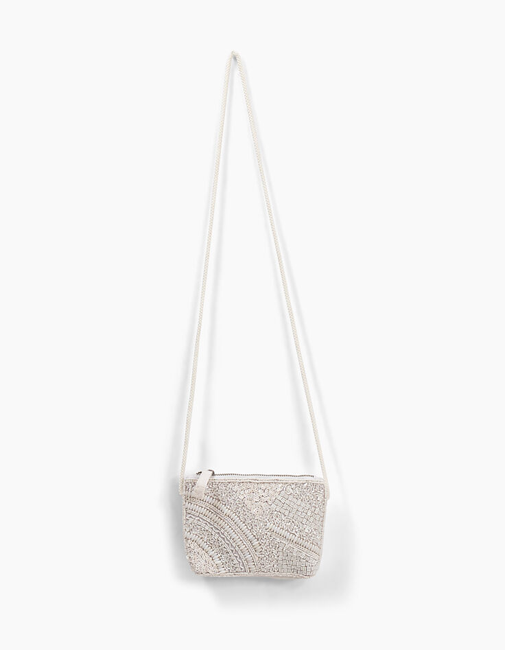 Sac à main blanc optique brodé perles fille-3
