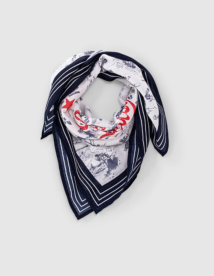 Vierkante ecru sjaal toile de Jouy-print meisjes-2