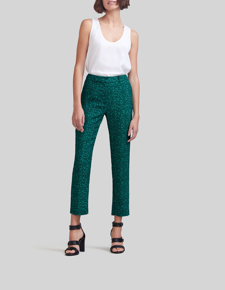 Pantalon de costume &eacute;meraude recycl&eacute; imprim&eacute; paon Femme-8
