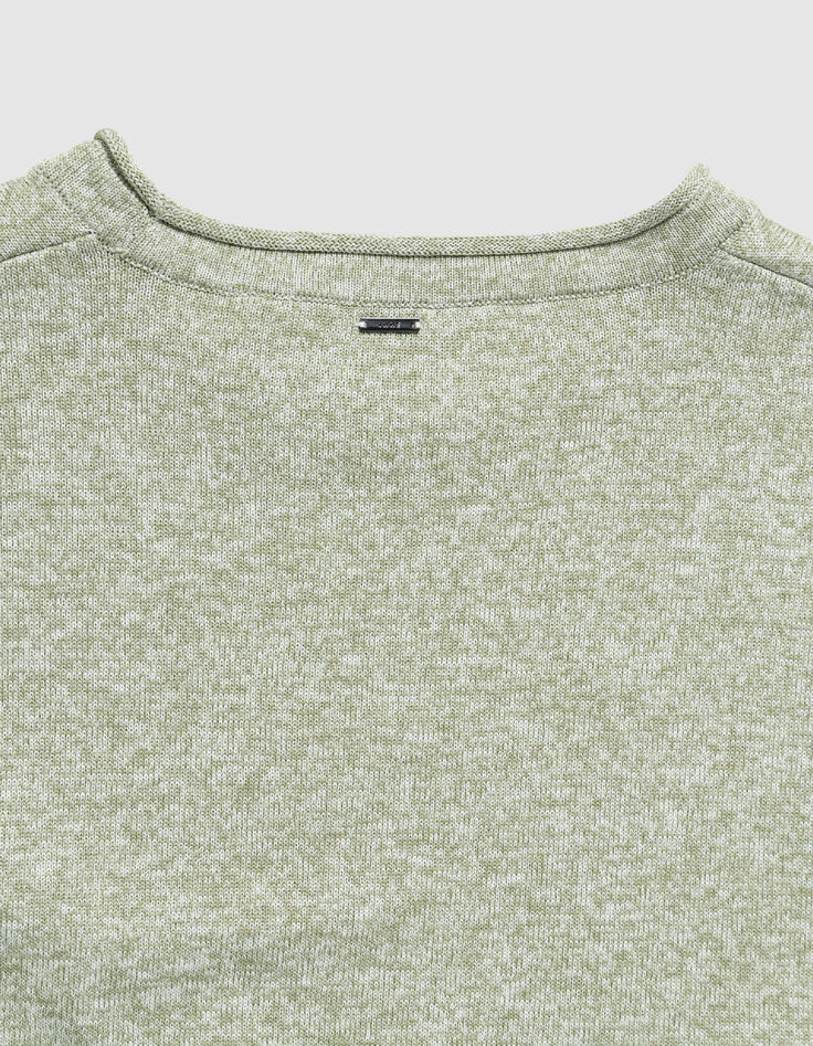 Pull col rond vert tricot fin moulin&eacute; Homme-8