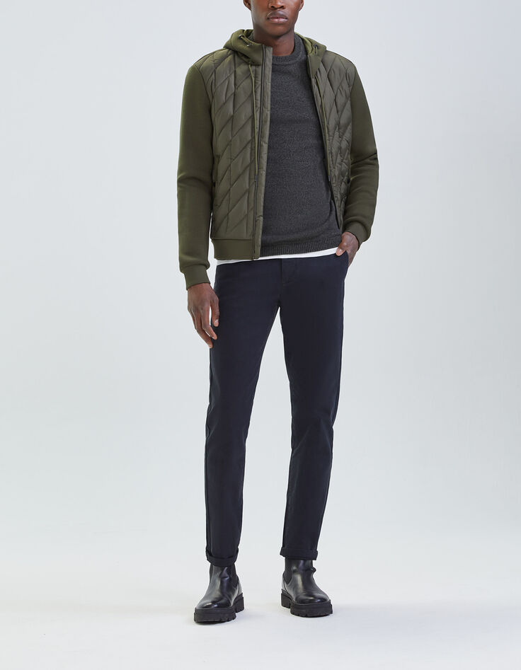 Men's khaki mixed-fabric quilted light padded jacket-7