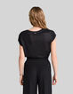 Schwarzes Damen-T-Shirt aus irisierendem Leinen-3
