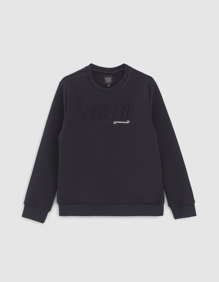 Navy sweatshirt with embossed slogan-1