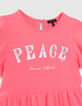 Neonrosa Mädchenkleid mit zweifarbigem Schriftzug-2